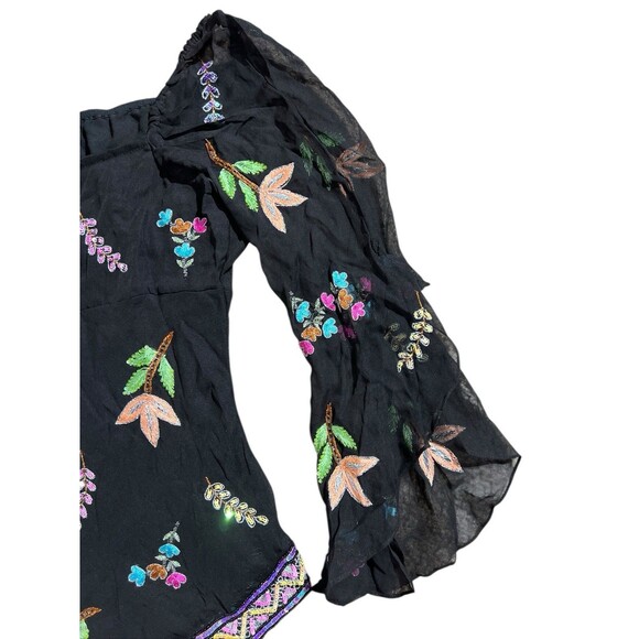 Boston Proper Silk Sheer Embroidered Sequin Off Shoulder Top Women's Sz S Fairy - Picture 10 of 11